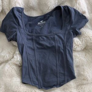 Hollister Women's Dark Navy Scoop-Neck Short Sleeve Top